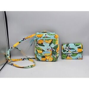 Vera Bradley Crossbody and Wallet Set Women Blue Lemon Grove Good Quilted RFID